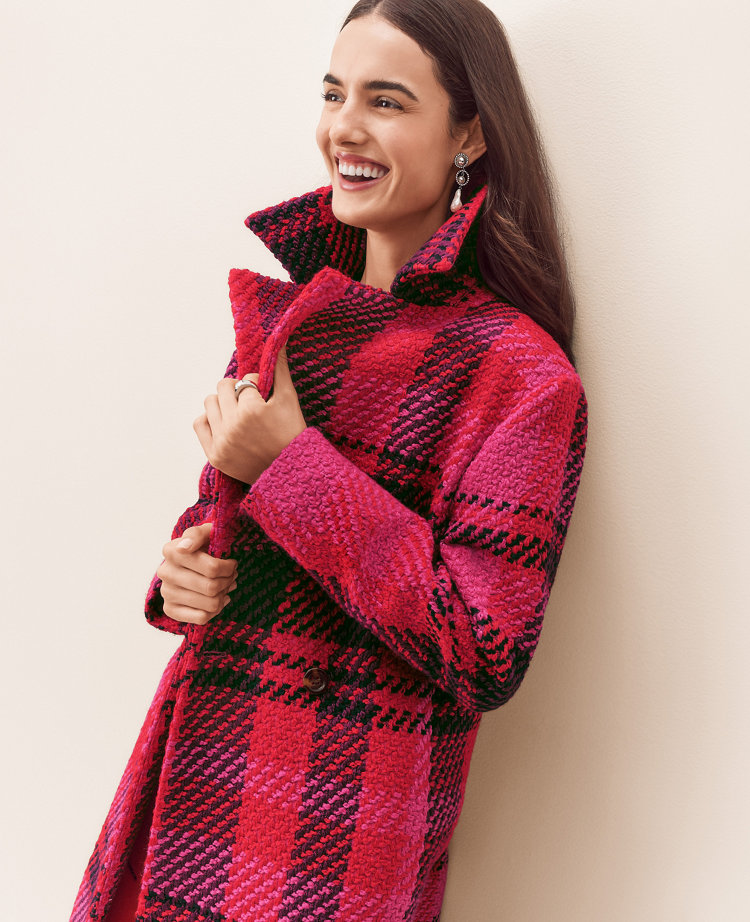 Red and cheap black plaid coat