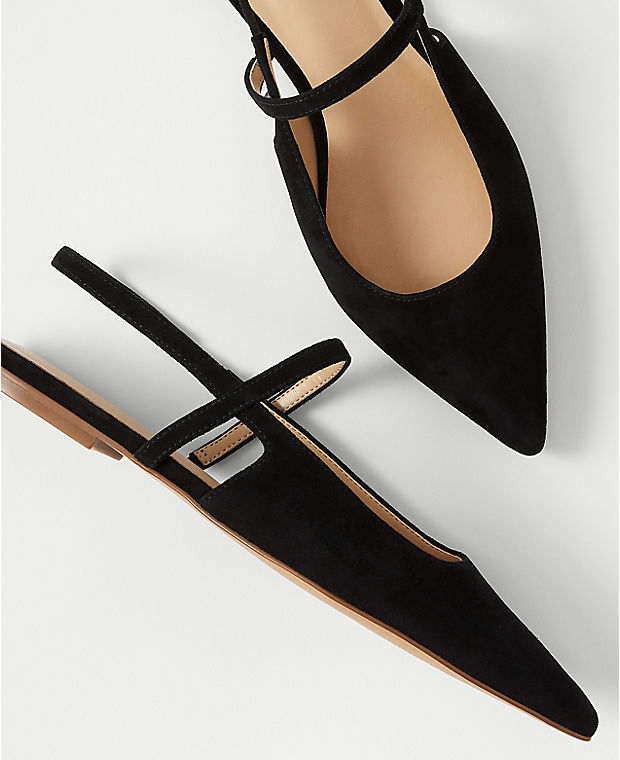 Suede Strappy Pointy Toe Flats