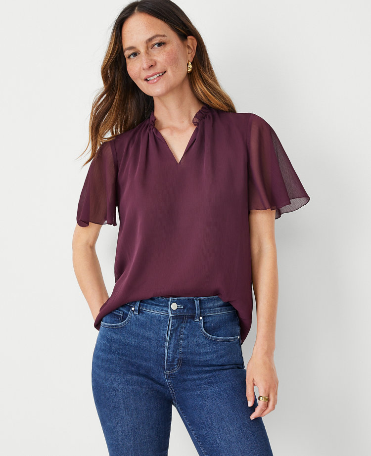 Flounce Sleeve Ruffle Neck Popover