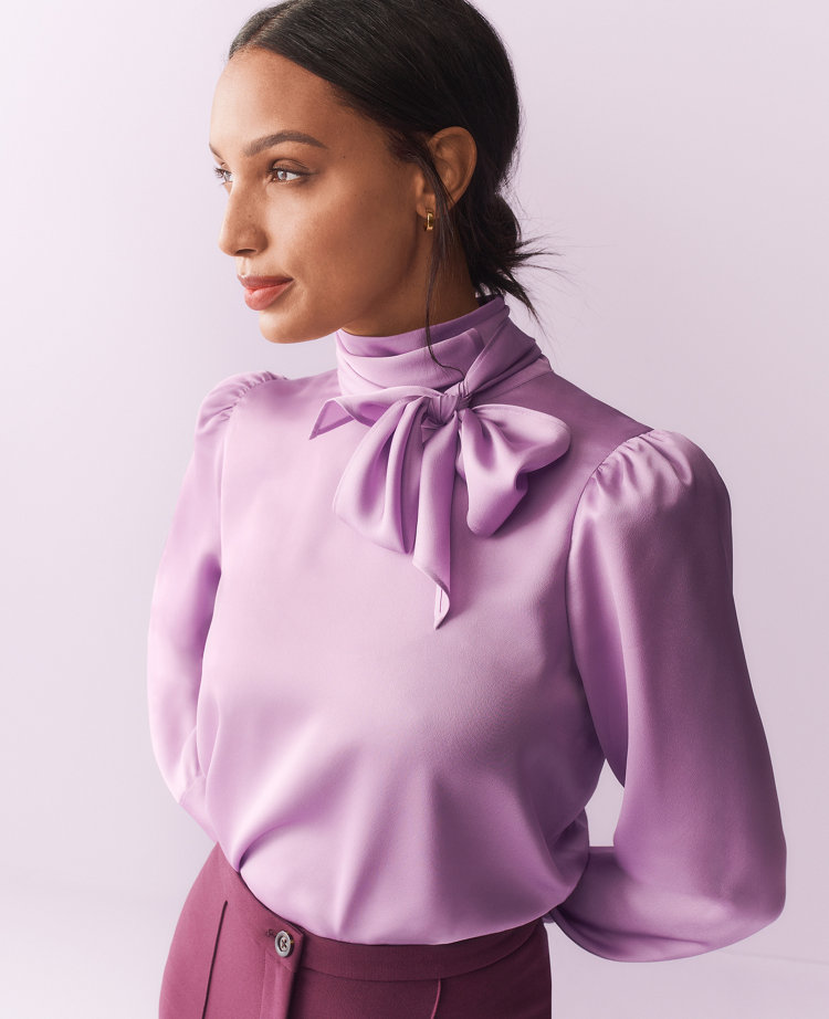Nation Gracie Bow-Tie Puff Sleeve Top- Pinot Noir