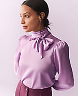 Mock Tie Neck Puff Sleeve Top carousel Product Image 4