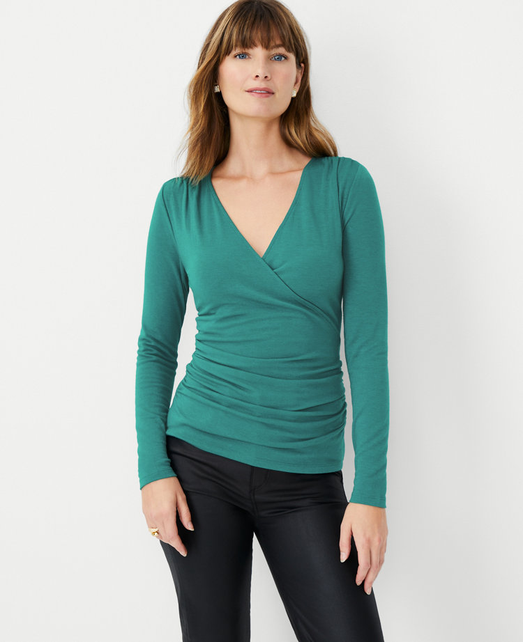 Shimmer Shirred Turtleneck Top