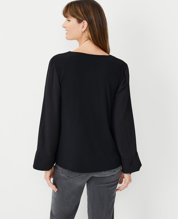 Ann Taylor Mixed Media Split Neck Top Women's