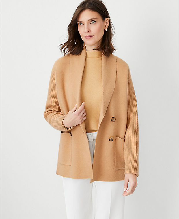 Shawl Collar Double Breasted Sweater Jacket