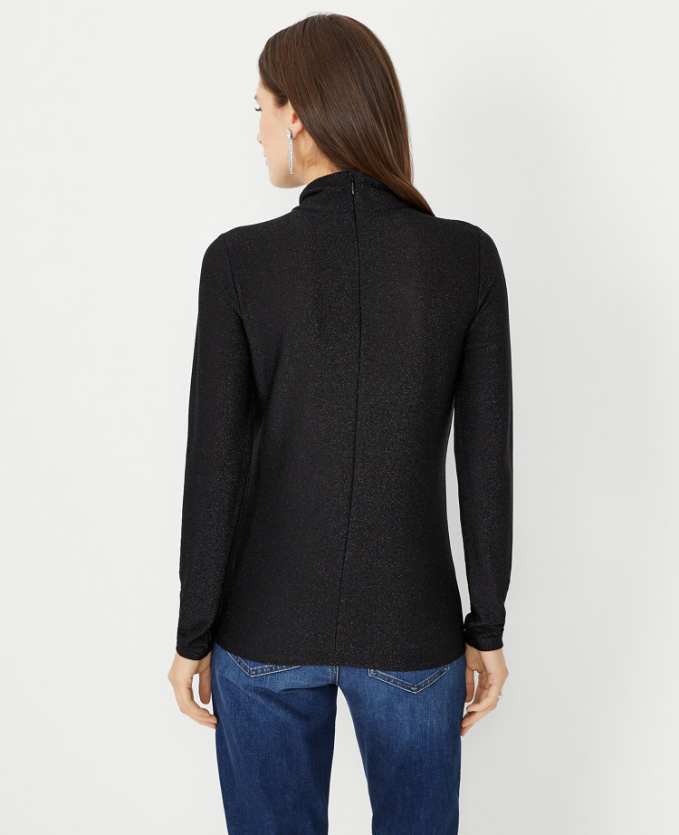 Shimmer Shirred Turtleneck Top