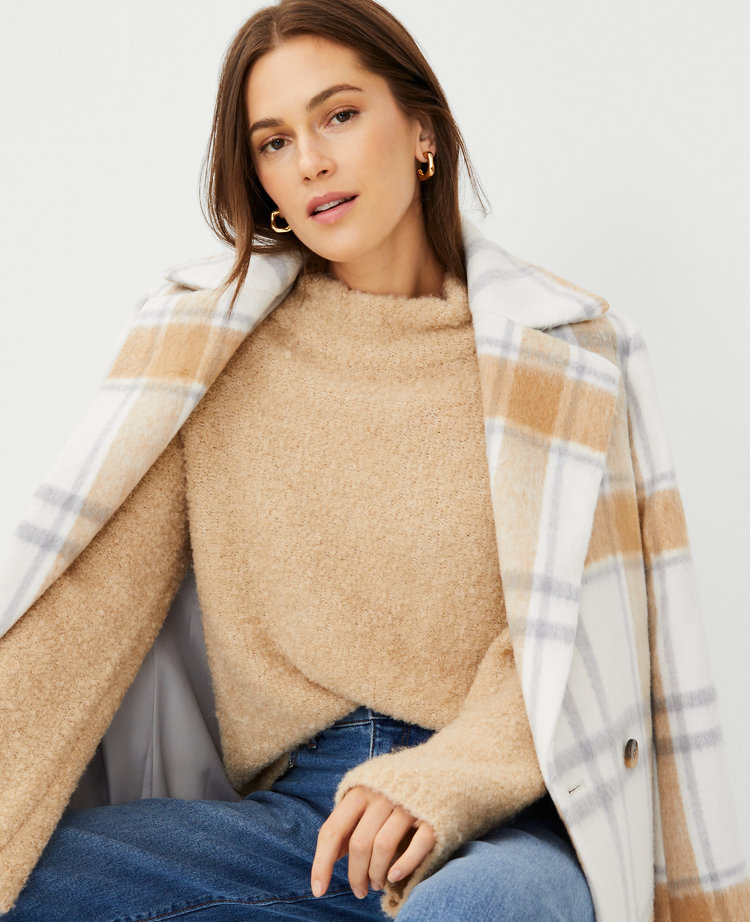 Boxy Boucle Knit Extended Neck Jumper