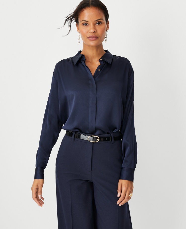 Silk Long Sleeves Shirt for Women, Button Up Shirt