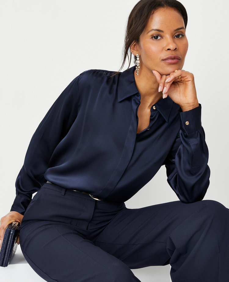 Navy blue satin blouse online