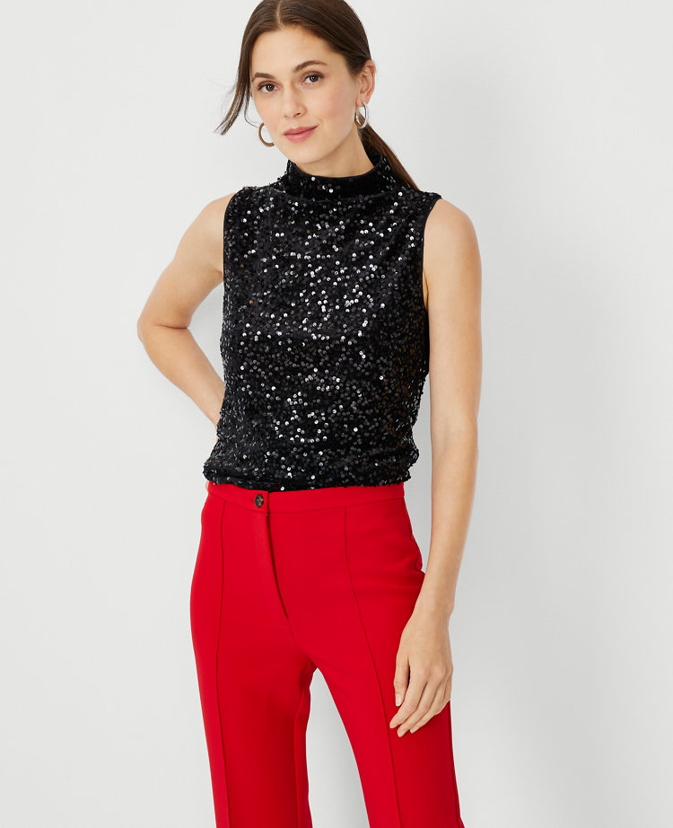 Mae Sequin Sparkle Top - Black Sparkle | Women's Evening Tops