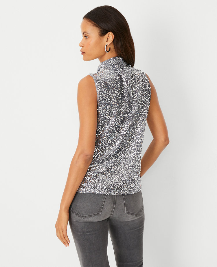 Sequin Sleeveless Mock Neck Top