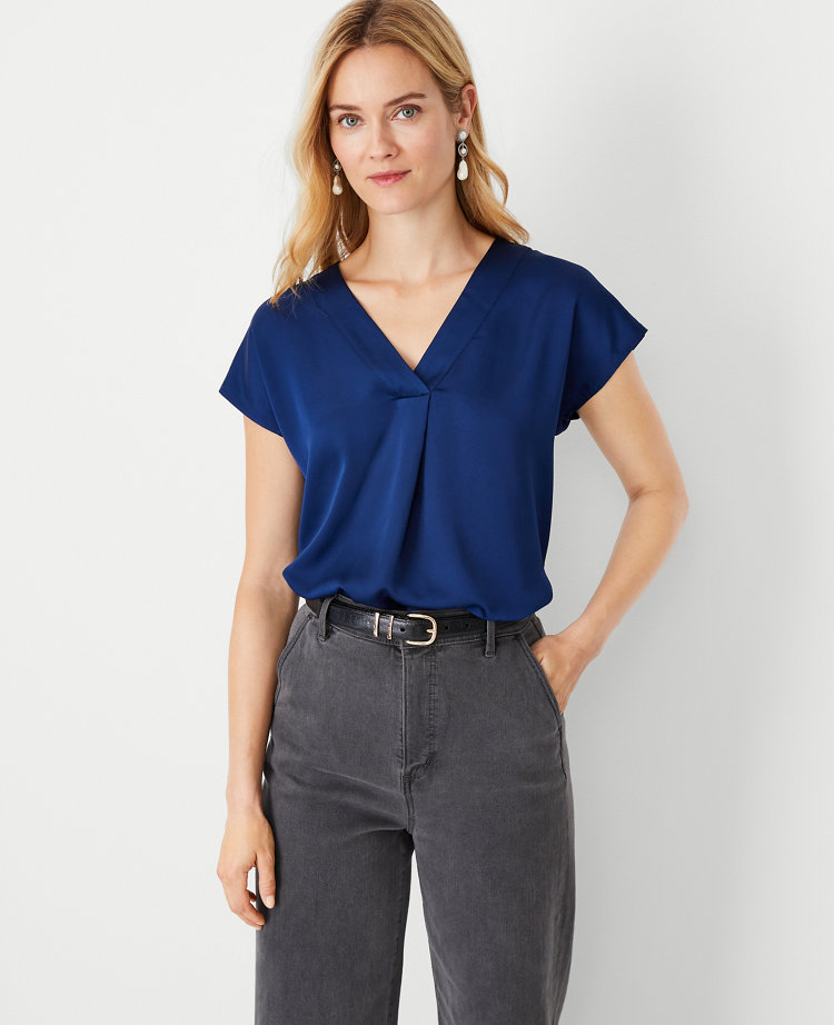 Shimmer Mixed Media Pleat Front Top