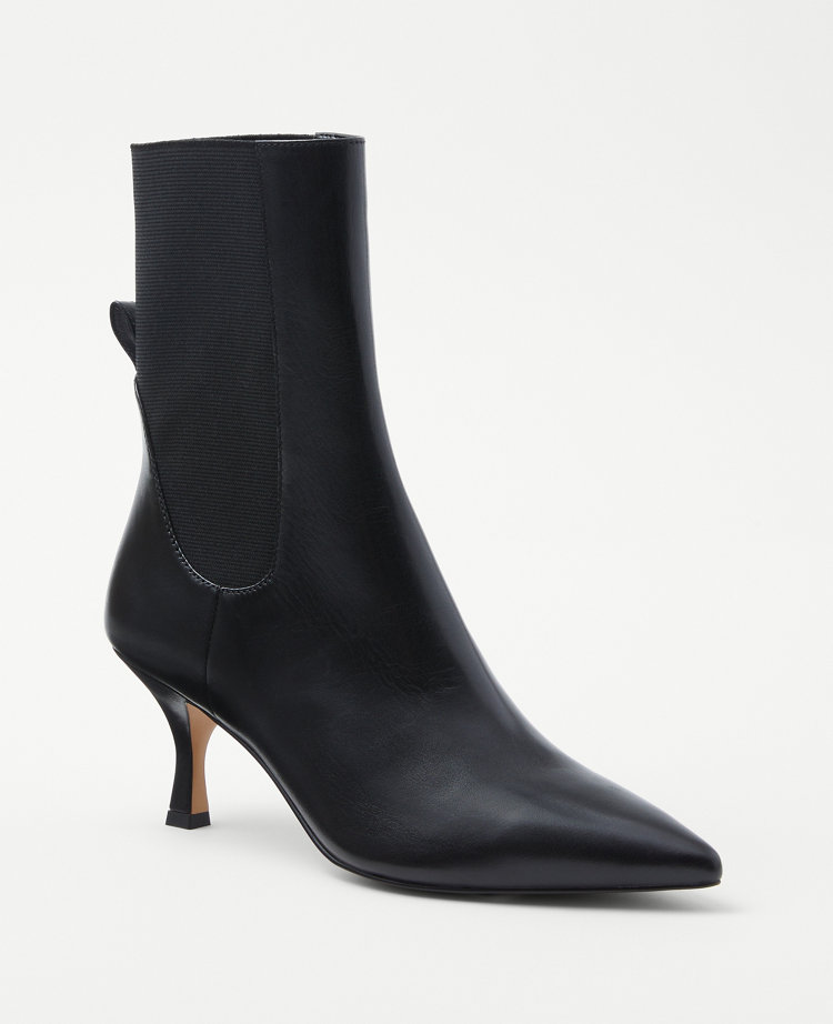 Black leather shop kitten heel booties