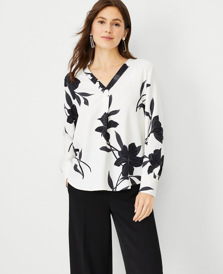 Floral Mixed Media Pleat Front Top