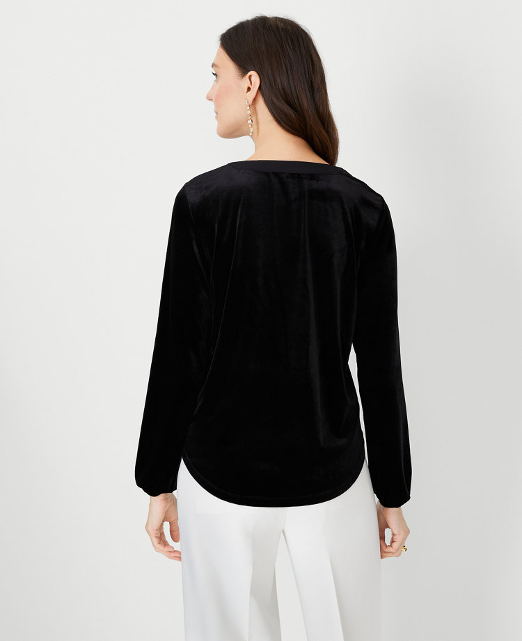 Velvet Mixed Media Pleat Front Top