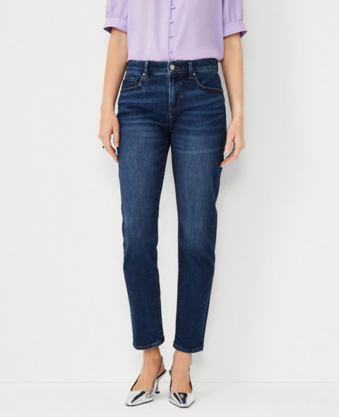 Petite Mid Rise Tapered Jeans in Authentic Light Indigo Wash