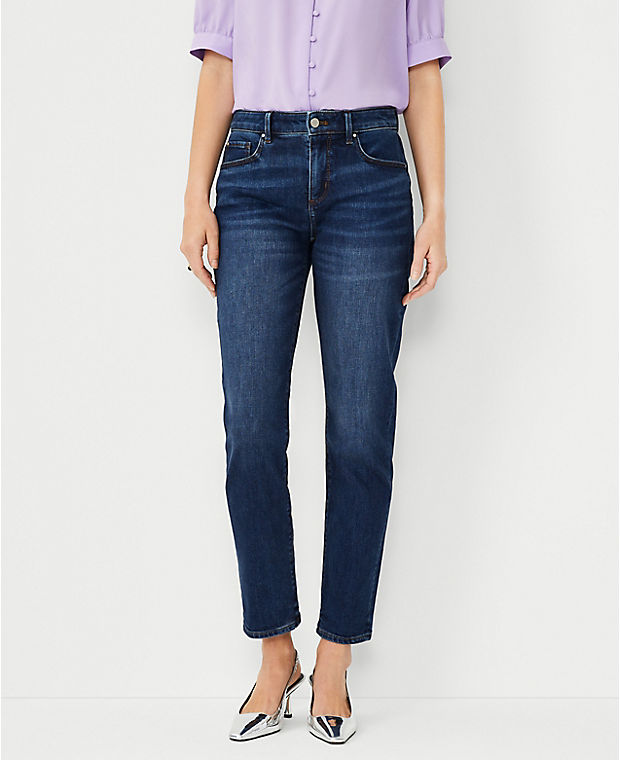 Petite Mid Rise Tapered Jeans in Authentic Light Indigo Wash