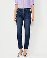 Petite Mid Rise Tapered Jeans in Authentic Light Indigo Wash carousel Product Image 1