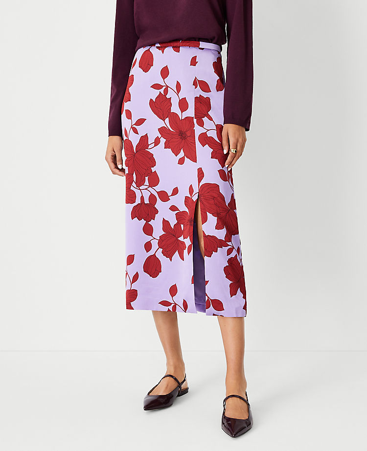 Floral Slit Column Slip Skirt