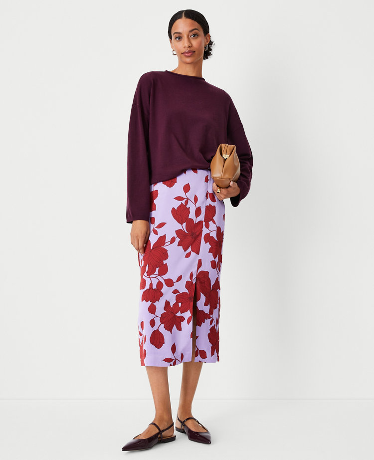 Floral Slit Column Slip Skirt