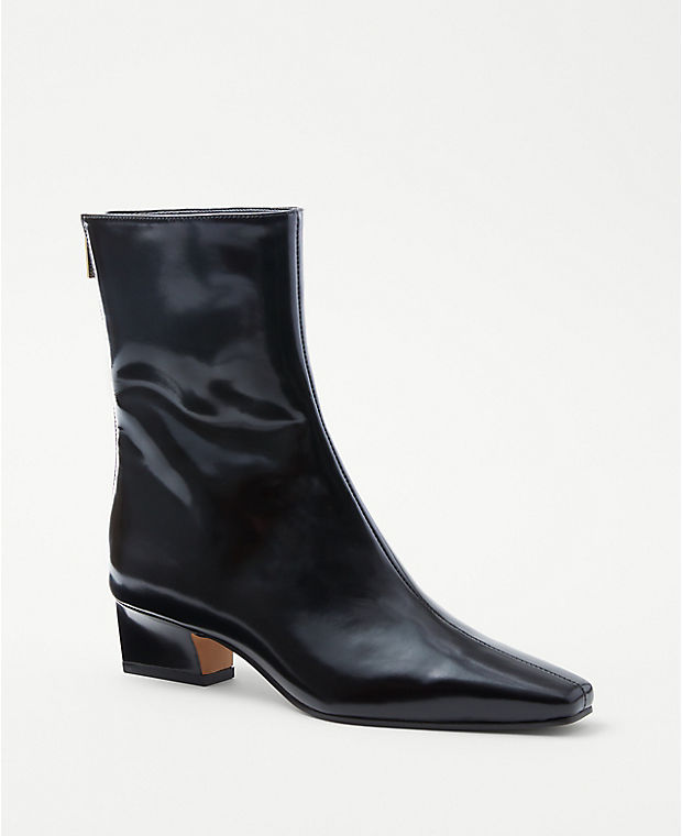 Box Tapered Heel Leather Booties
