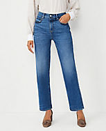 Petite High Rise Straight Jeans in Vintage Dark Indigo Wash carousel Product Image 1