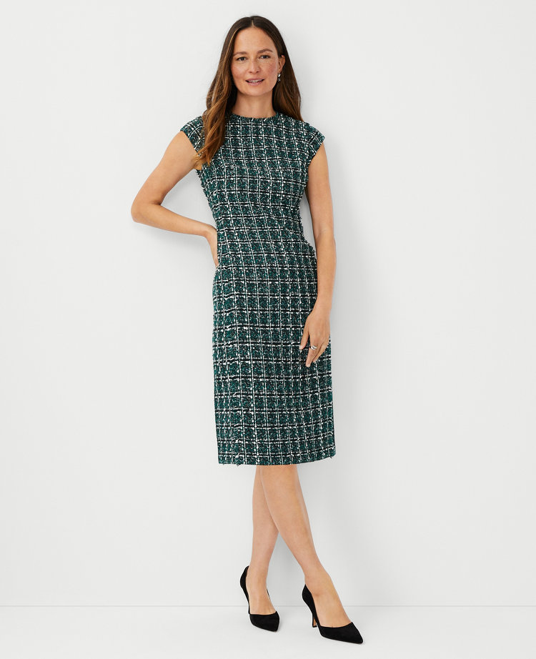 Shimmer Tweed Cap Sleeve Sheath Dress