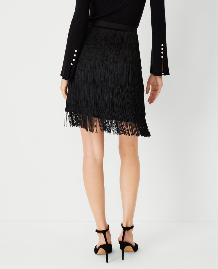 High waisted black outlet fringe skirt