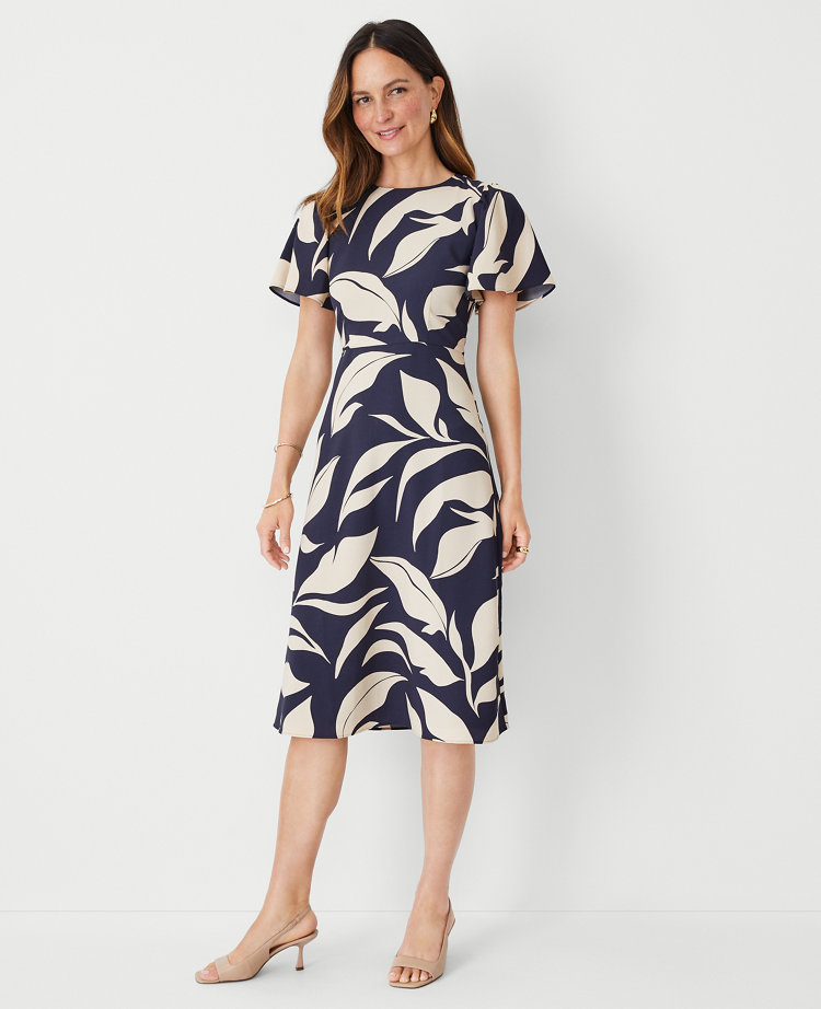 Tall Leafed Flutter Sleeve Flare Dress