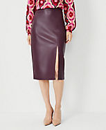 Faux Leather Front Slit Pencil Skirt carousel Product Image 1