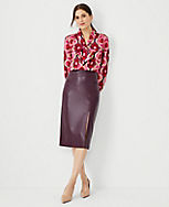 Faux Leather Front Slit Pencil Skirt carousel Product Image 3
