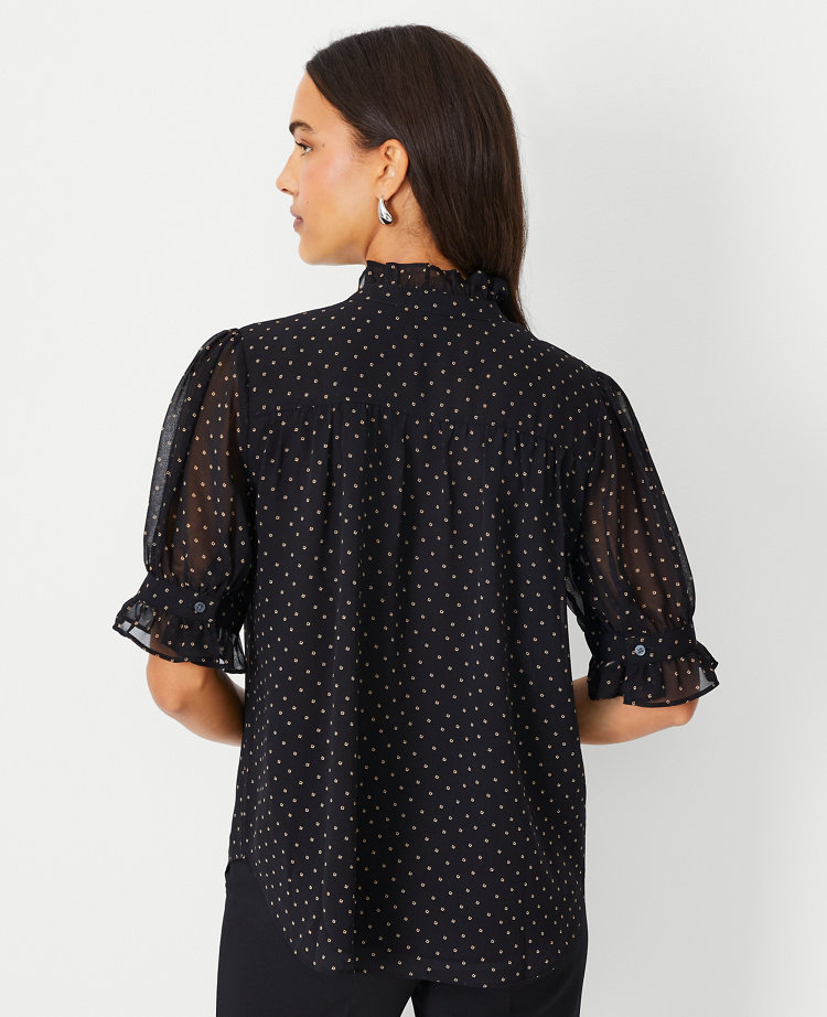 Geo Ruffle Button Top