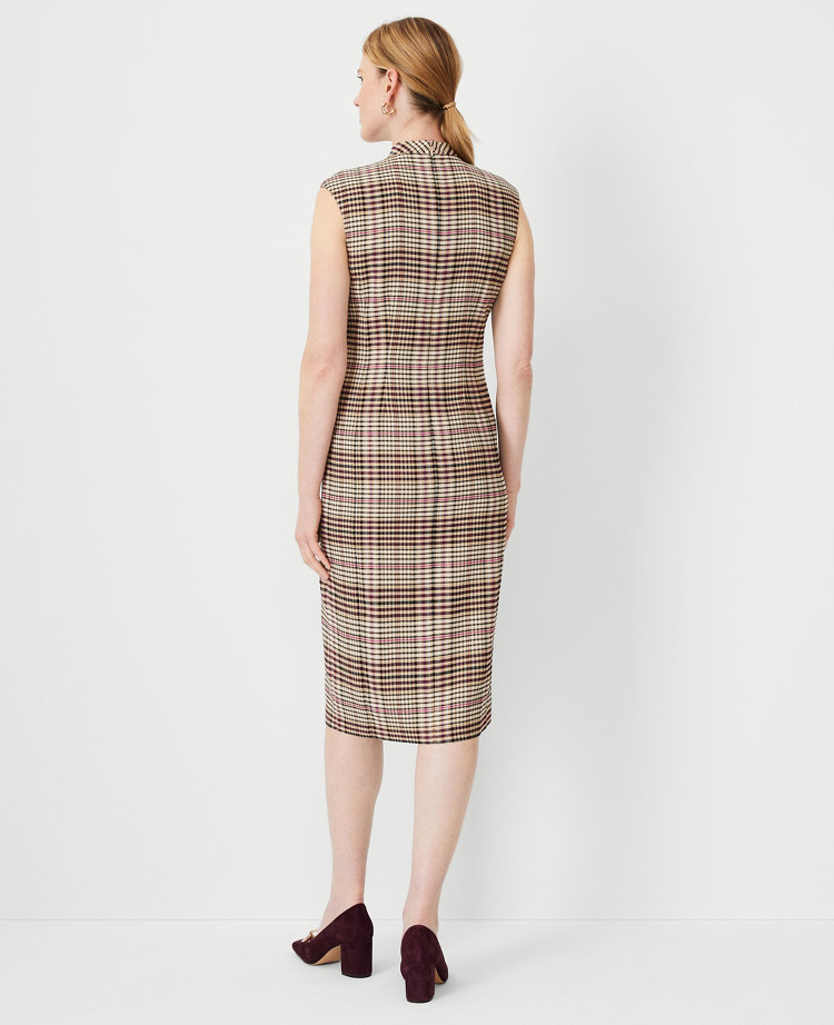 Plaid Mock Neck Sheath Dress