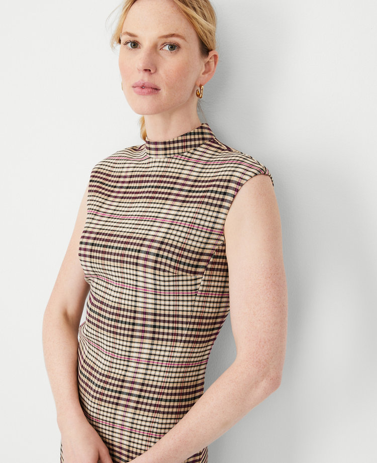 Plaid Mock Neck Sheath Dress