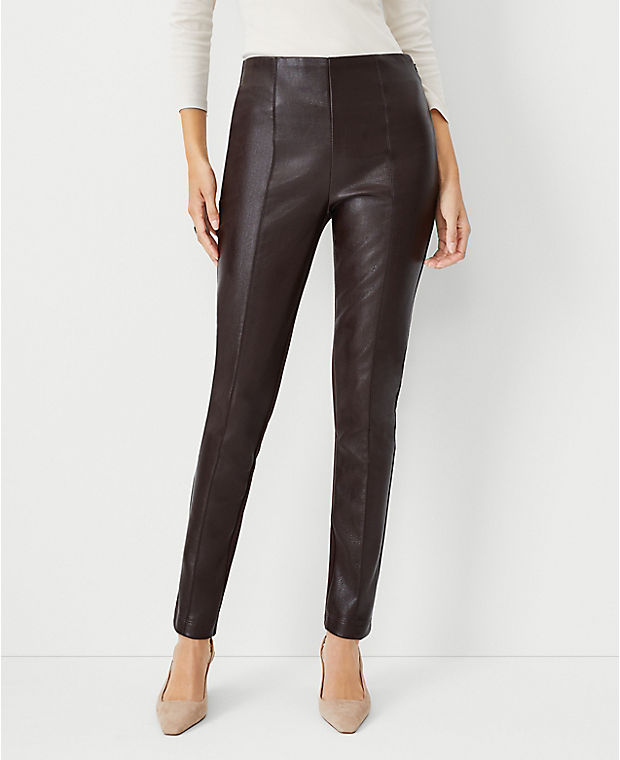 The Seamed Side Zip Legging in Pebbled Faux Leather Ponte