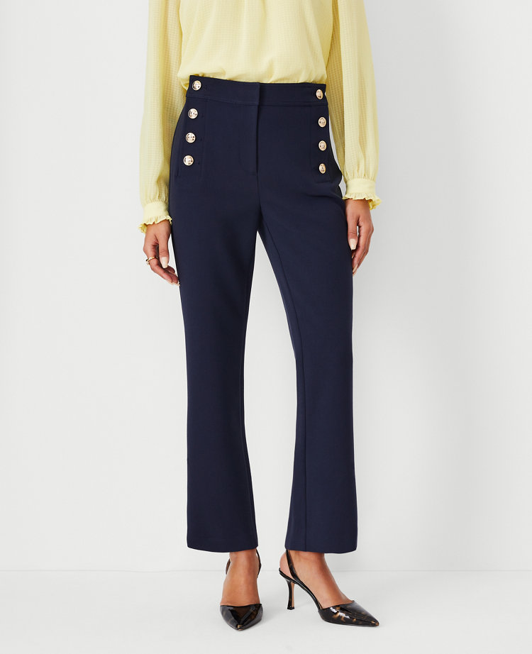 The Petite Seamed Kick Crop Pant in Faux Leather