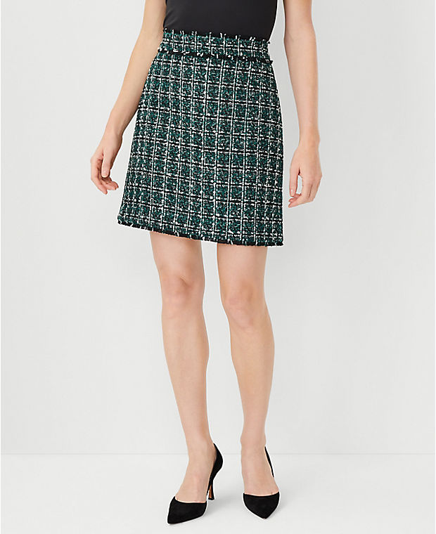 Fringe Tweed A-Line Skirt