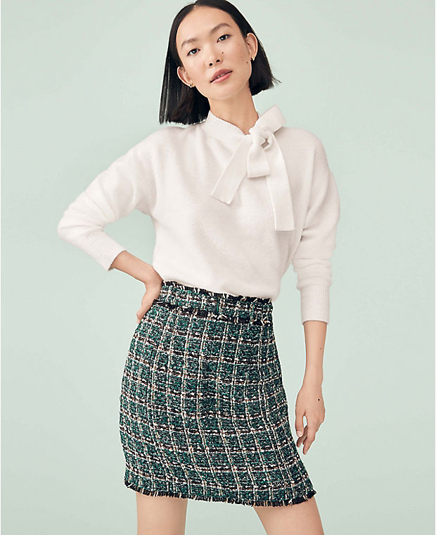 Fringe Tweed A-Line Skirt