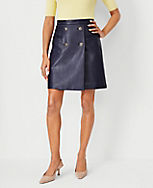 Pebbled Faux Leather Button Wrap Pocket Skirt carousel Product Image 2