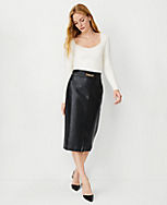 Chain Pebbled Faux Leather Pocket Midi Skirt carousel Product Image 3