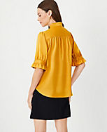 Puff Sleeve Tie Neck Button Top carousel Product Image 2