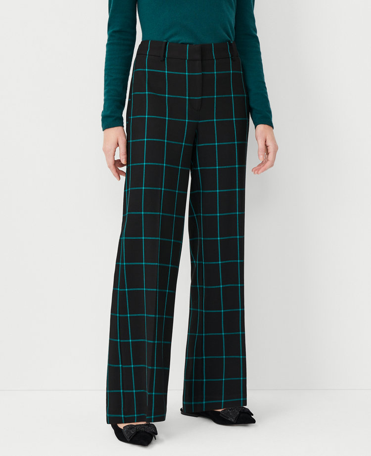 Ann Taylor The Wide Leg Pant Windowpane Green Marair Women's