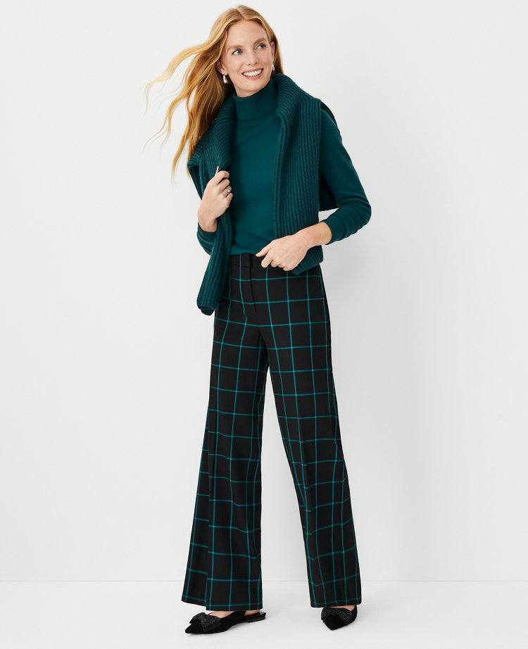 Ann Taylor The Wide Leg Pant Windowpane Green Marair Women's