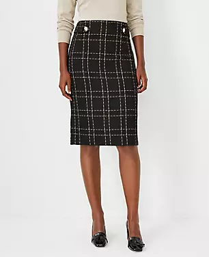 Shimmer Tweed Button Tab Pencil Skirt carousel Product Image 1