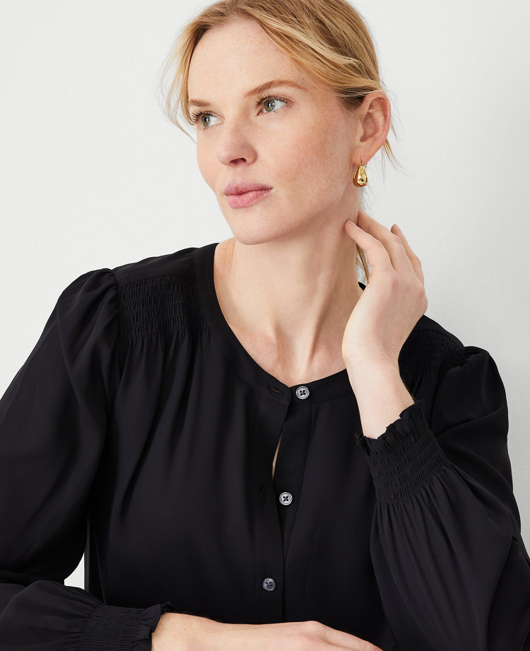 Smocked Button Front Top