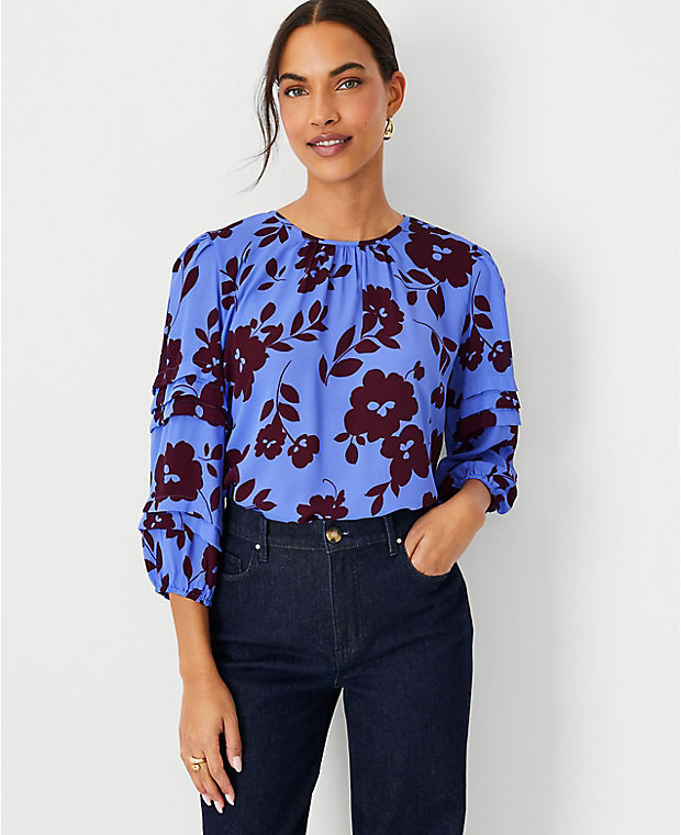 Floral Mixed Media Pleated Top