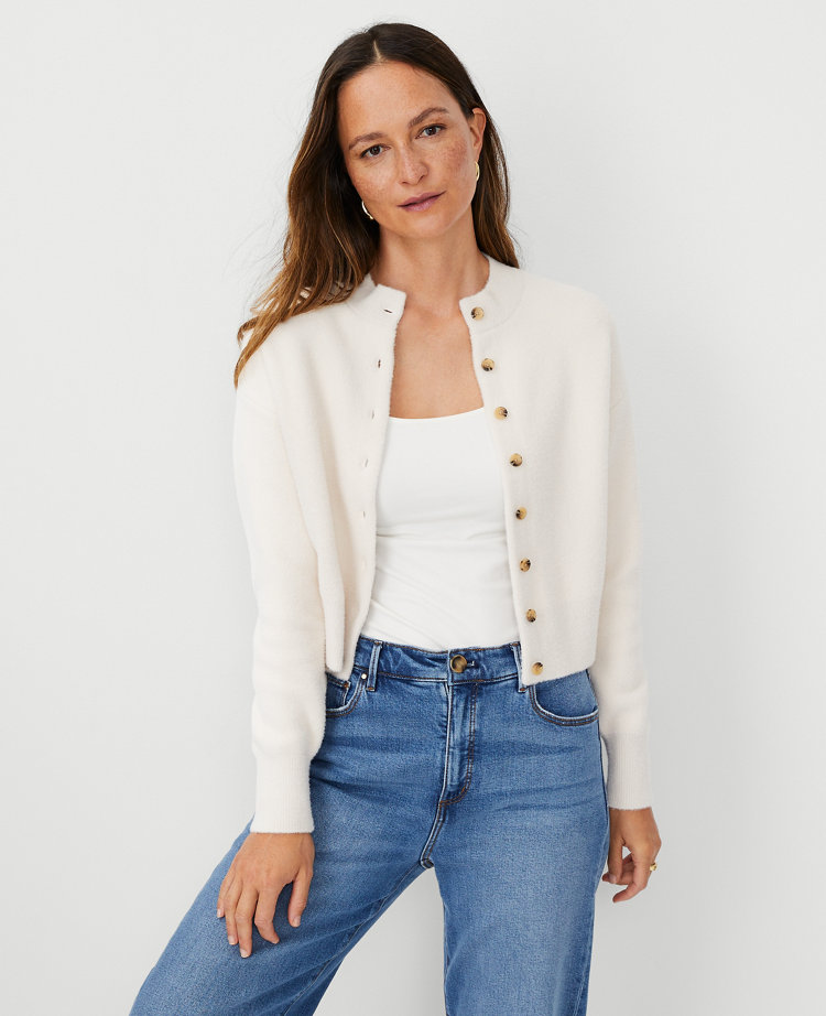 Fuzzy love button crop jacket sale