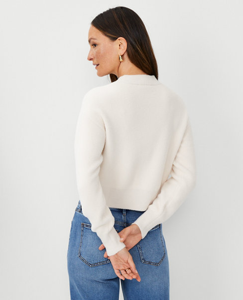 White Sweater - Turtleneck Sweater With Long Sleeves - Fuzzy Sweater