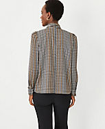 Houndstooth Mock Tie Neck Puff Sleeve Top carousel Product Image 2