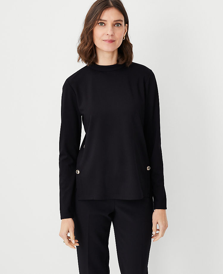 Side Button Mock Neck Top