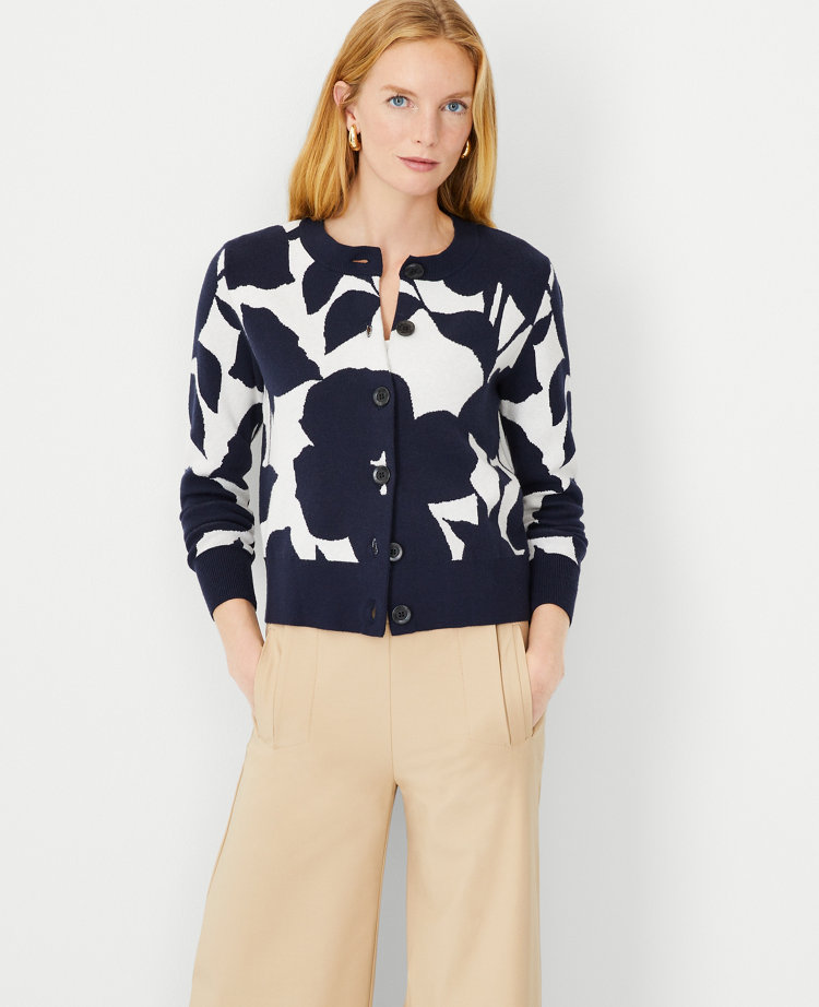 Heritage Chain Trim Floral Jacquard Knit Cardigan